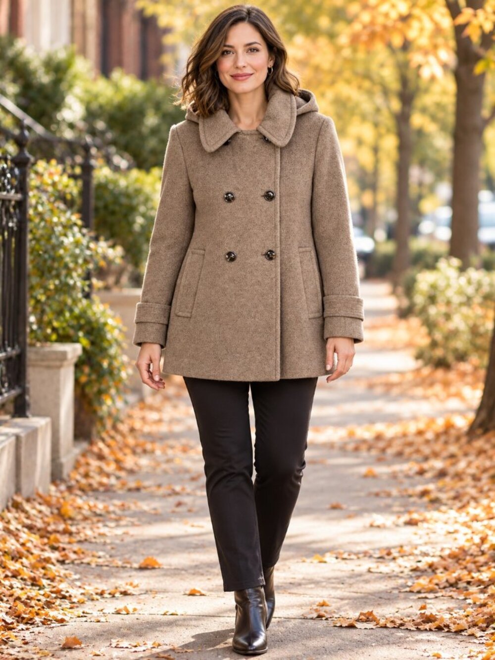 Calvin Klein Womens Size 10 Oatmeal Wool Blend Hooded Peacoat EUC Pockets